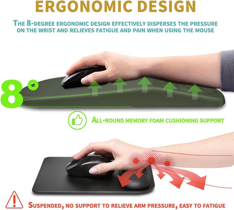 Hokafenle Ergonomic Mouse Pad Wrist Support with Massage Design, Wrist Rest Pain Relief Mousepad with Memory Foam&Non-Slip PU Base, Mouse Pads for Wireless Mouse & Desk (12x8 inch,Olive Green) - Image 5