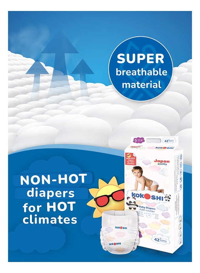 Kokoshi Premium Baby Diapers Size 5 (13+ kg), 42 pcs – Ultra-Soft, Hypoallergenic, 12h Protection, Breathable, Leak-Proof Japanese, Wetness Indicator - Image 3