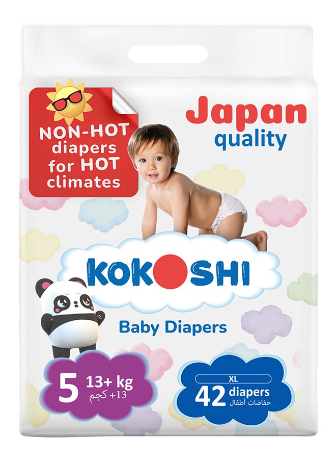 Kokoshi Premium Baby Diapers Size 5 (13+ kg), 42 pcs – Ultra-Soft, Hypoallergenic, 12h Protection, Breathable, Leak-Proof Japanese, Wetness Indicator - Image 1