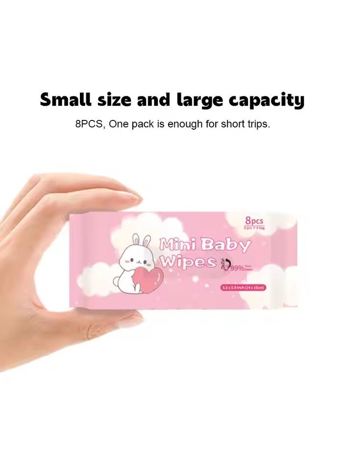 Portable Baby Wipes 99.9% Pure Water,Mini Wet Wipes (128 Pcs), Hypoallergenic , Hand and Mouth Wipes for Babies Students and Children.  - Image 4