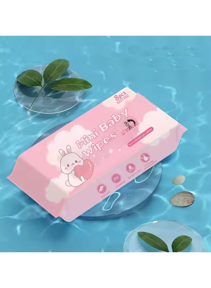 Portable Baby Wipes 99.9% Pure Water,Mini Wet Wipes (128 Pcs), Hypoallergenic , Hand and Mouth Wipes for Babies Students and Children.  - Image 2