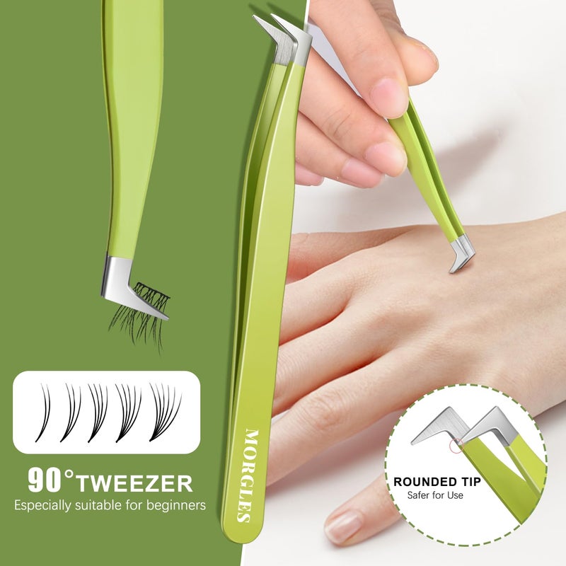MORGLES 5pcs Eyelash Extension Tweezers High Precision, Straight and Curved Volume Lash Tweezers for Extensions, Crafting, Girls Women Beginners - Image 4