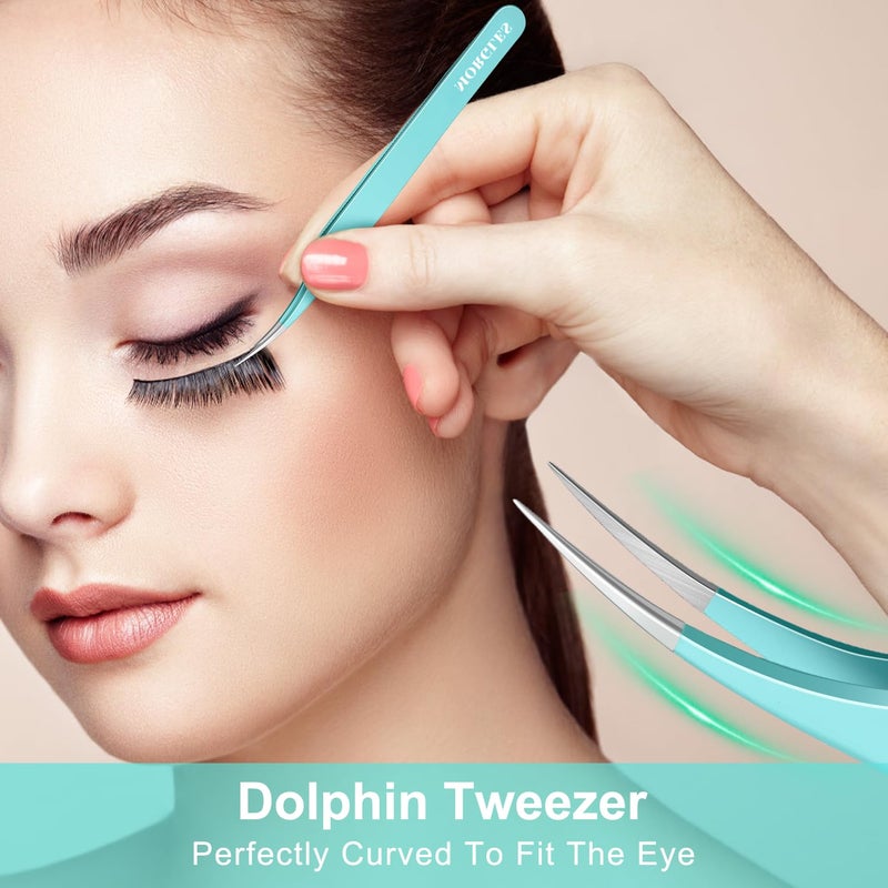 MORGLES 5pcs Eyelash Extension Tweezers High Precision, Straight and Curved Volume Lash Tweezers for Extensions, Crafting, Girls Women Beginners - Image 5
