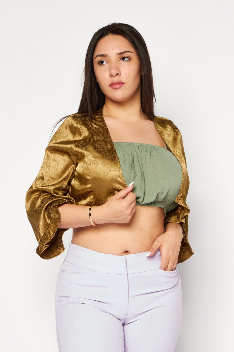 Endless Blu Women V Neck Long Sleeve Top, Green - Image 1