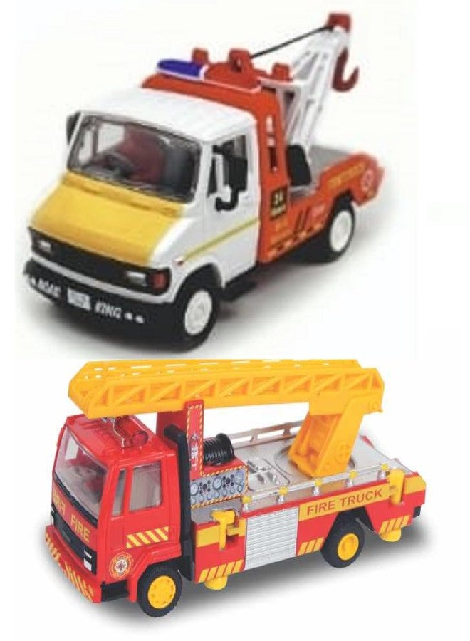 Sheel Toy car for Kids Combo Pack of 2 Pull Back Tow Truck Toy with Fire Ladder Truck Vehicle Playset Toy for Kids Set for Kids Boys and Girls Age 3+ Years(Color May Vary) - Image 1
