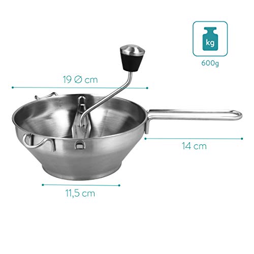 Navaris Food Mill - Stainless Steel Food Mill 1.26-Quart with Hand Crank and 3 Grinding Discs - Grind & Puree Tomato Sauce, Mashed Potatoes - or for Canning Applesauce - Image 3