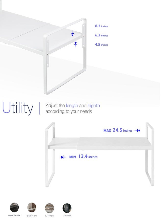 Nxconsu Cabinet Shelf Expandable Height Adjustable Shelf Organizer Riser for Kitchen Cabinet Pantry Cupboard Under Sink Countertop Organization Storage Space Saver Stackable Heavy Duty Metal White XXL - Image 4