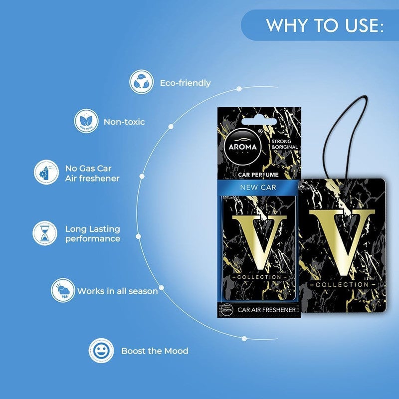 أروما معطر جو فاخر للسيارة من أروما - بطاقة معلقة من مجموعة V Prestige، رائحة قوية تدوم طويلاً، مزيل للروائح الكريهة للسيارة والمنزل والمكتب - Image 3