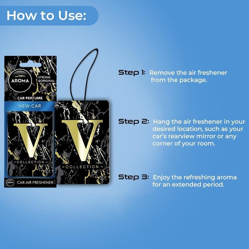 أروما معطر جو فاخر للسيارة من أروما - بطاقة معلقة من مجموعة V Prestige، رائحة قوية تدوم طويلاً، مزيل للروائح الكريهة للسيارة والمنزل والمكتب - Image 2