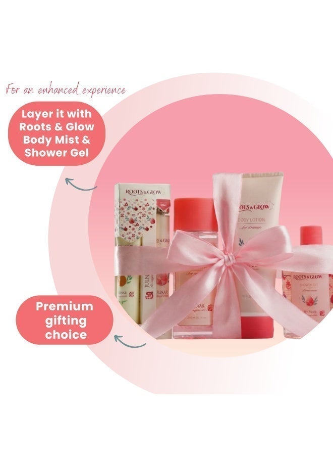 Roots & Glow Julnar Purse Set – Mini 35ml Body Mist & 35ml Body Lotion for Women – Pomegranate Scented Gift Set – Paraben-Free – Roots & Glow - Image 4