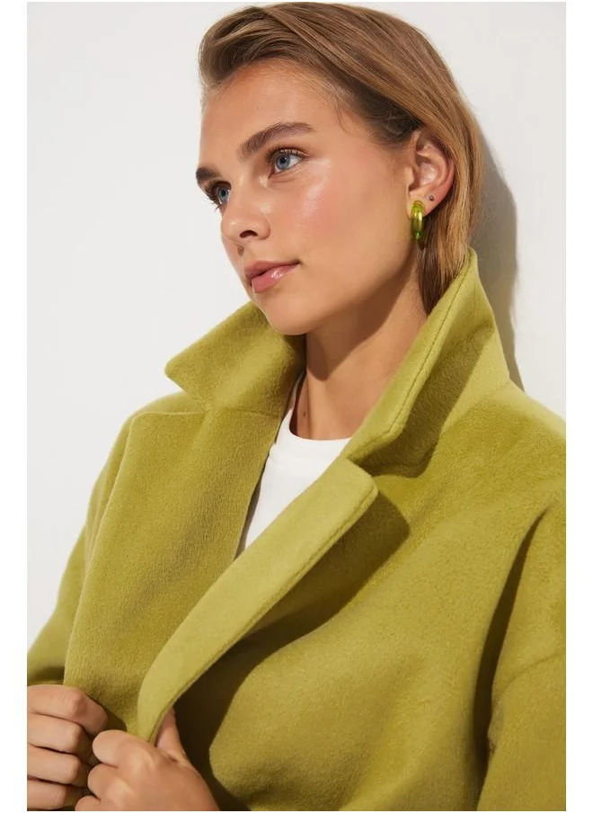 JUNE June Coat with Tie Detail Green