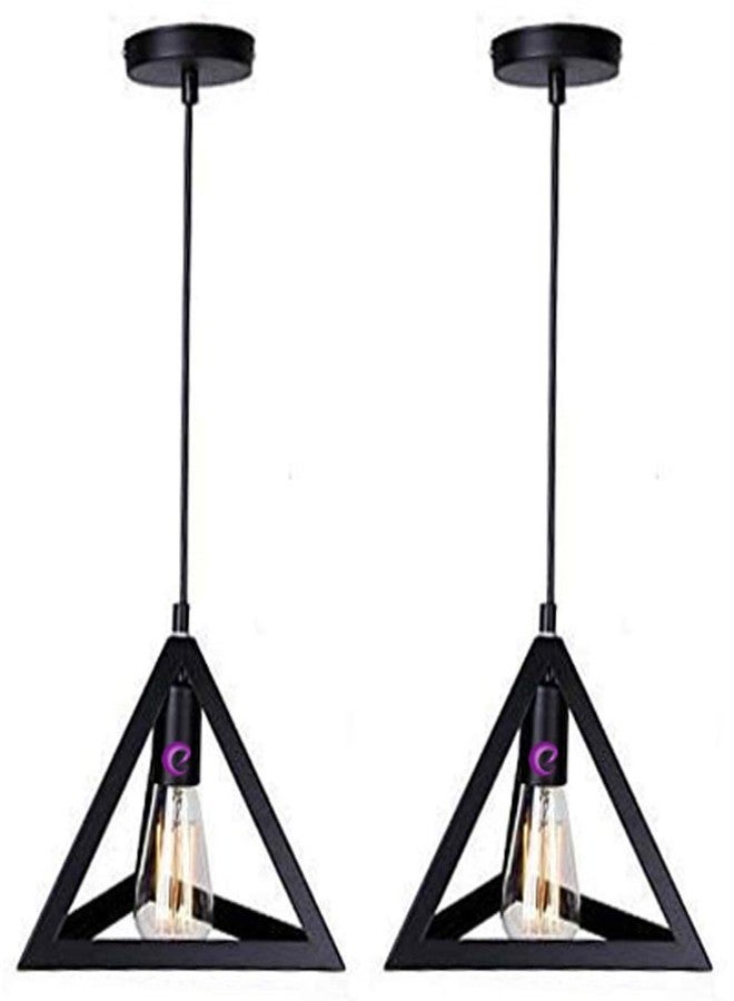 GreyWings Modern Triangle Hanging Pendant Light for Ceiling, Black Metal, Antique Décor, E-27 Holder, (Bulb is not Included) Pack of 2 - Image 2