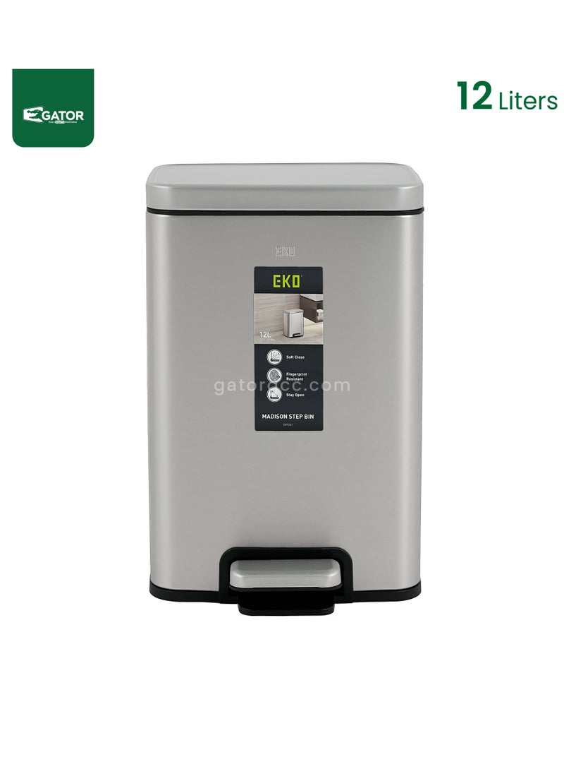 EKO EKO Stainless Steel Silver Pedal Trash Bin 12L Silver  - Image 2