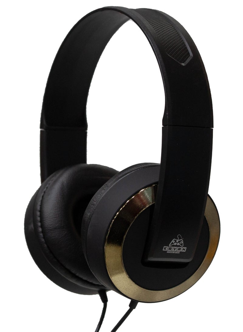 KAYAN KN-829 Stereo HiFi Headphones with 3.5mm Jack – Lightweight Wired Over-Ear Headset with Extra Bass, Comfort Fit, and Hi-Res Audio – Black/Gold - Image 1