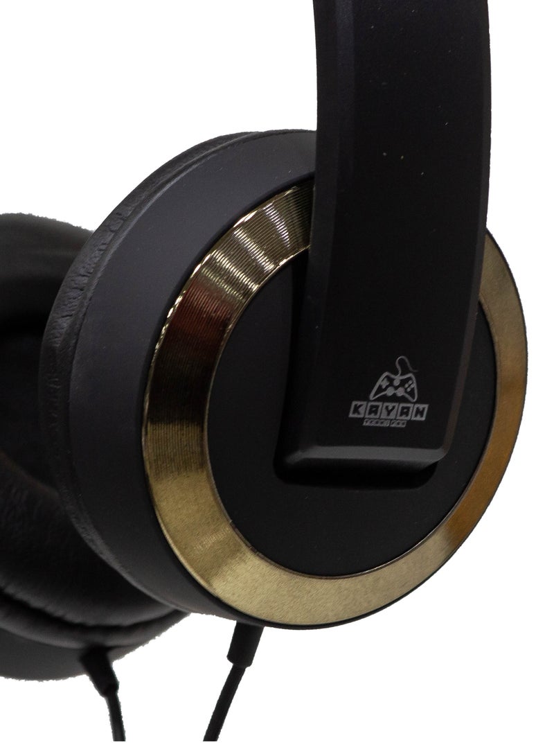KAYAN KN-829 Stereo HiFi Headphones with 3.5mm Jack – Lightweight Wired Over-Ear Headset with Extra Bass, Comfort Fit, and Hi-Res Audio – Black/Gold - Image 2