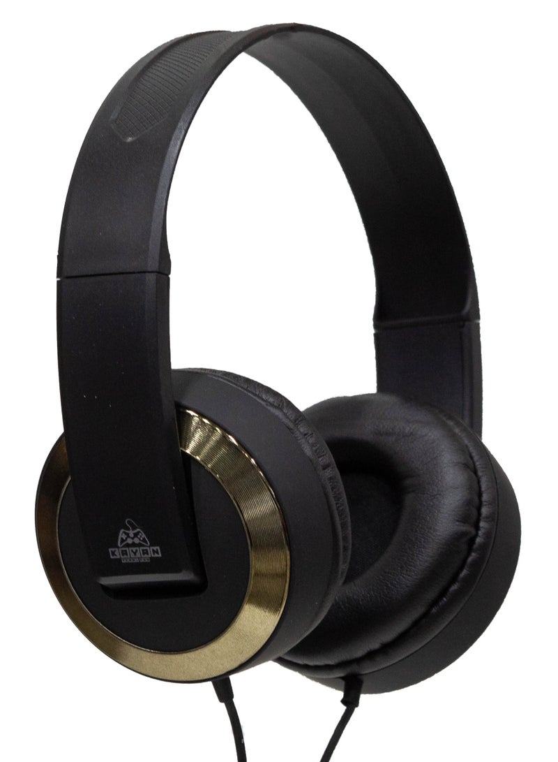 KAYAN KN-829 Stereo HiFi Headphones with 3.5mm Jack – Lightweight Wired Over-Ear Headset with Extra Bass, Comfort Fit, and Hi-Res Audio – Black/Gold - Image 3