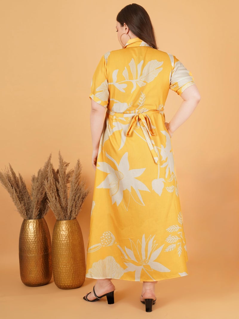 Indietoga Women's Plus Size Rayon Fit & Flare Long Maxi Dress (P10001598_Yellow Floral Print_5XL) - Image 3