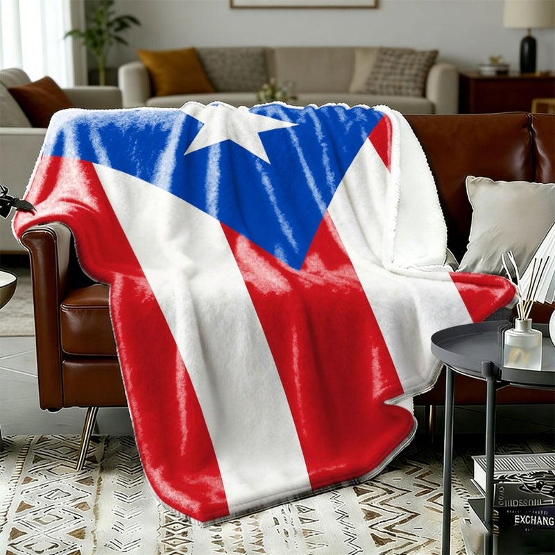 Puerto Rican Flag Fleece Throw Blanket 40x50 Inch Warm Soft Stripes Stars - Image 3