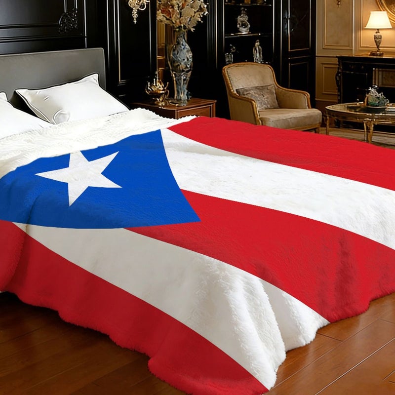 Puerto Rican Flag Fleece Throw Blanket 40x50 Inch Warm Soft Stripes Stars - Image 1