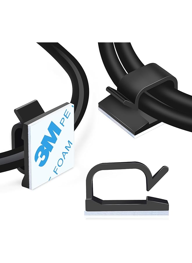 erorex 3 4” Adhesive Cable Wire Clips Black 60Pcs Cable Staples Outdoor Cable Management Wire Organizer Cord Holder For Under Desk Car Wall Tv Pc Ethernet Cable - Image 1