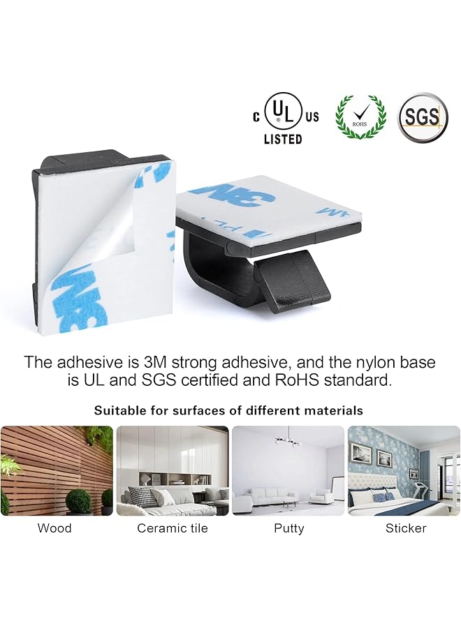 erorex 3 4” Adhesive Cable Wire Clips Black 60Pcs Cable Staples Outdoor Cable Management Wire Organizer Cord Holder For Under Desk Car Wall Tv Pc Ethernet Cable - Image 3