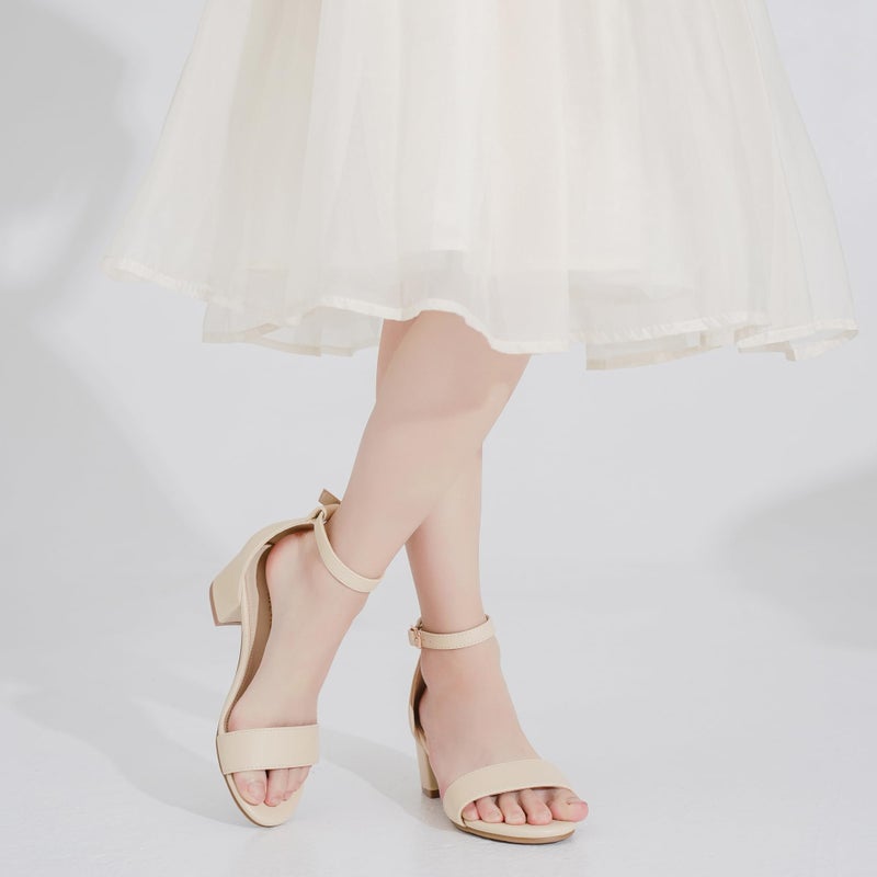 LAURMOSA Girls Nude Heels 10-12 Kids Dress Shoes Open Toe Dress Sandals Size 3 Kids High Heels Flower Girls Cute Shoes for Wedding Party Prom Fancy Sandals(L1008PNude 3) - Image 2