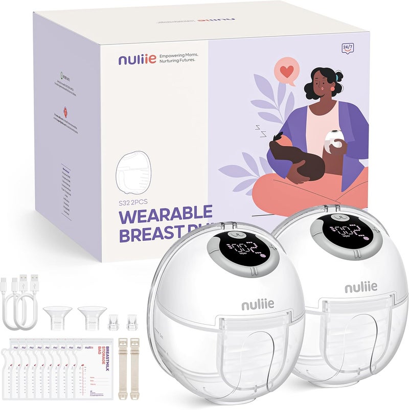 Wearable Breast Pump S32 - Portable Hands-Free Breast Pumps with 4 Modes and 9 Levels (2 Packs, Deep White) - Image 1