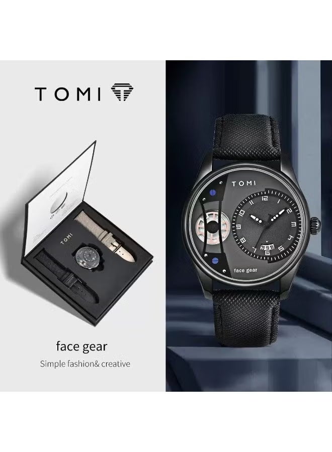 TOMI Men's Rotating Gear Sweeping Second Watch & Replaceable Strap, Box Gift For Holiday And Daily Life - Image 1