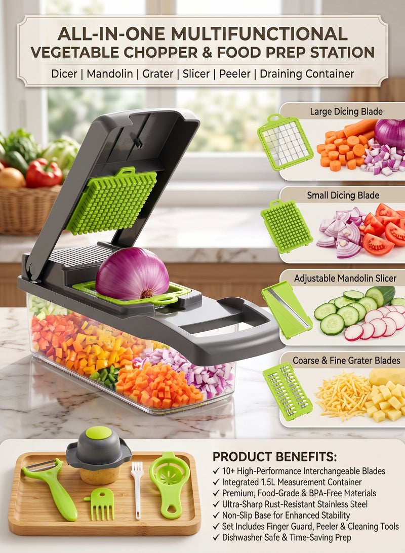 BGM Vegetable Chopper, Multifunctional Vegetable Cutter, Onion Food Chopper with Container, Cheese Grater Mandolin Slicer Dicer for Kitchen - Image 2