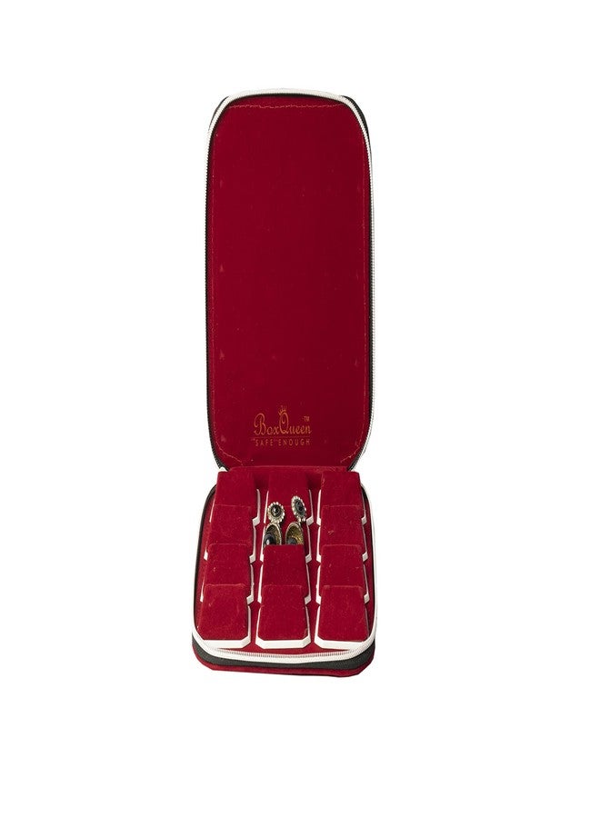 Box Queen Red Velvet Jewel Jewellery Zip Purse Pouch For Earring Studs jhumka Box (12pairs) - Image 1