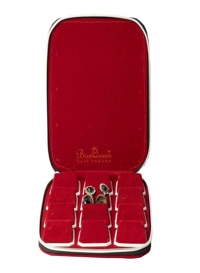 Box Queen Red Velvet Jewel Jewellery Zip Purse Pouch For Earring Studs jhumka Box (12pairs) - Image 2