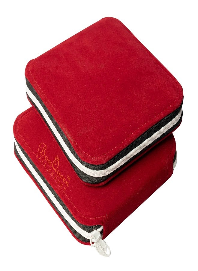 Box Queen Red Velvet Jewel Jewellery Zip Purse Pouch For Earring Studs jhumka Box (12pairs) - Image 4