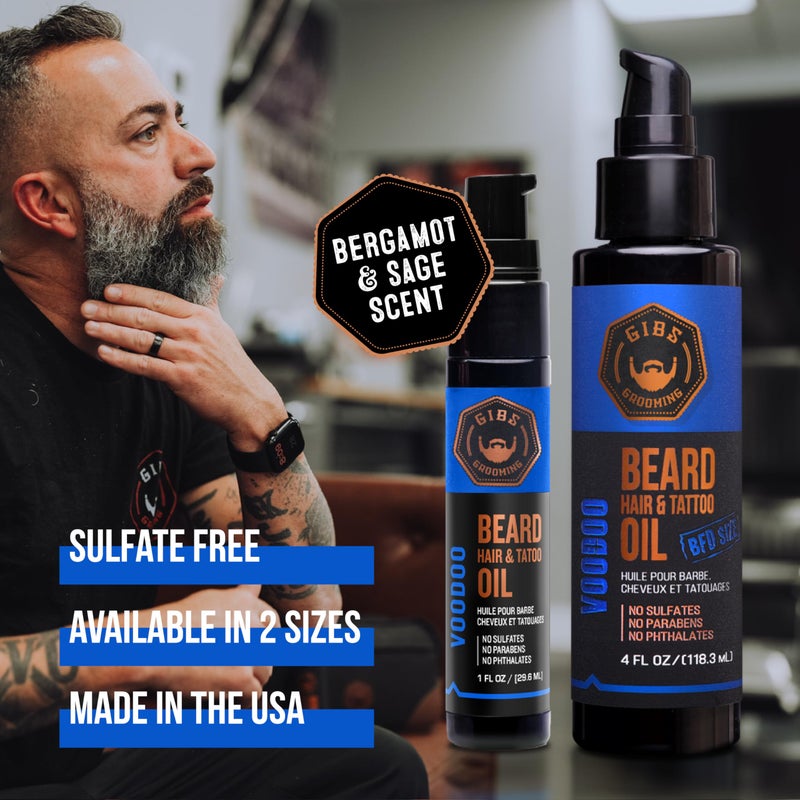 GIBS Grooming - Voodoo Prince Beard, Hair & Tattoo Oil (1 fl oz) - Softens, Strengthens, Protects - Skin Moisturizer - Vitamin C, UV Shield, Travel Safe - Beard Oil, Hair Care, Skin Care - Made in USA - Image 5