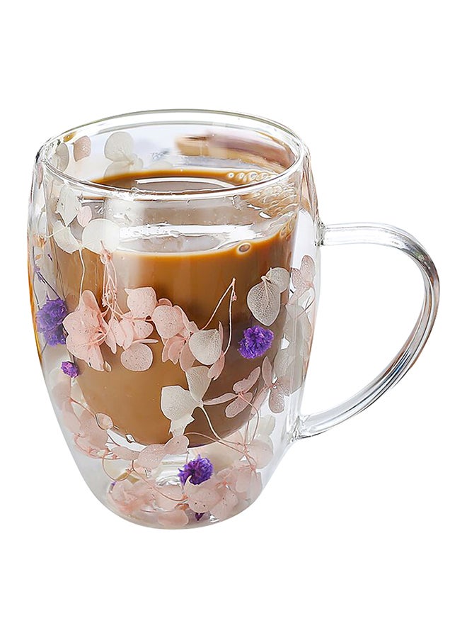 Bien Servi Decorated Flower Filling Elegant Design Double Wall Glass Coffee Mug Clear 350ml 20231 