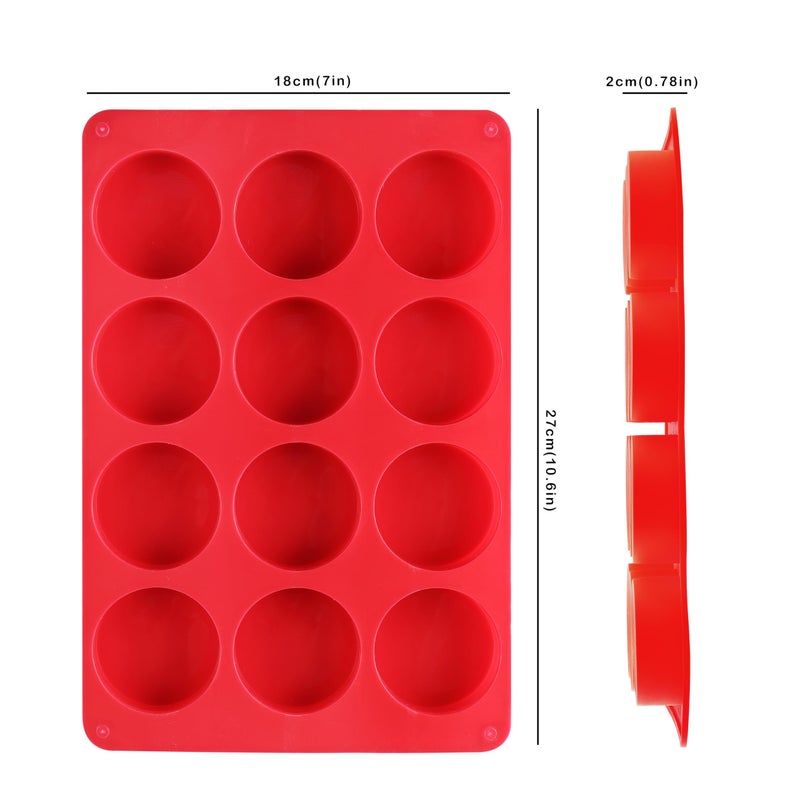 VITUER 2PCS Silicone Cookie Chocolate Molds, Vituer 12-Cavity Round Silicone Baking Mold for Oreo, Candy, Chocolate, Cookie, Mini Cake and Jelly, Dishwasher Safe (Red+ Orange) - Image 2