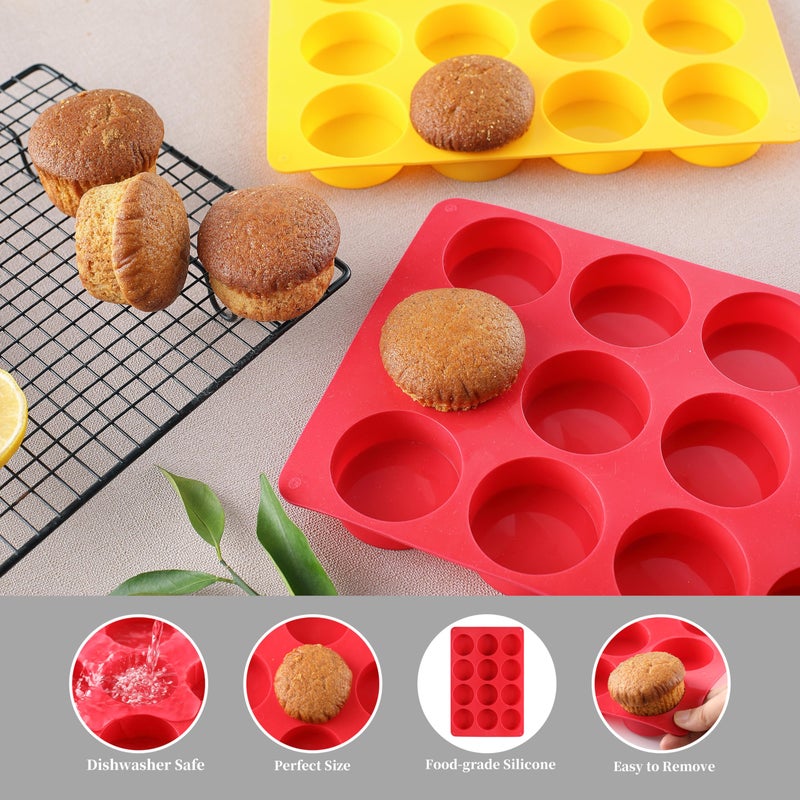VITUER 2PCS Silicone Cookie Chocolate Molds, Vituer 12-Cavity Round Silicone Baking Mold for Oreo, Candy, Chocolate, Cookie, Mini Cake and Jelly, Dishwasher Safe (Red+ Orange) - Image 4