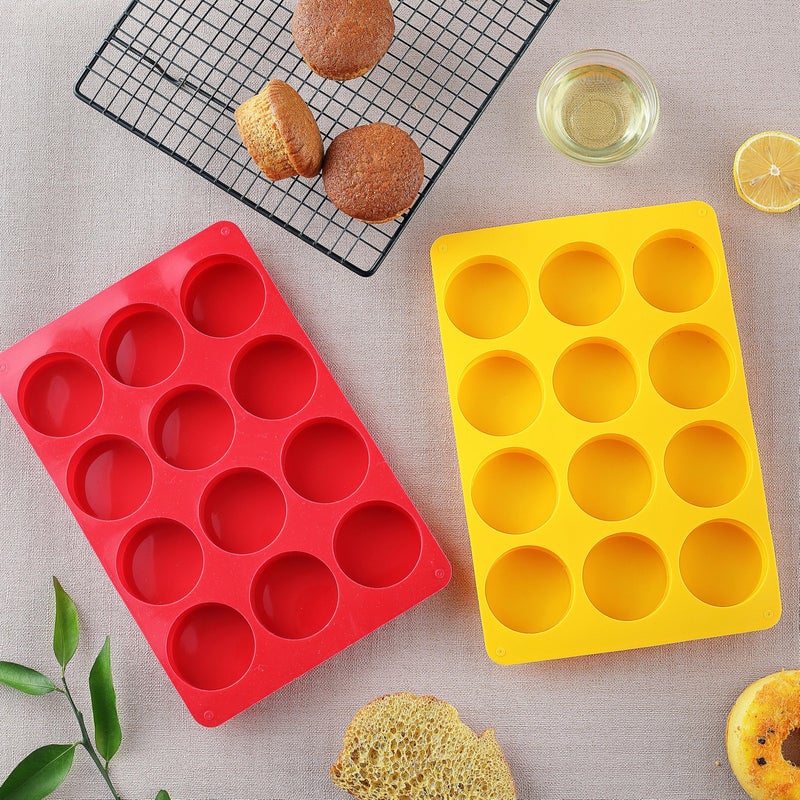 VITUER 2PCS Silicone Cookie Chocolate Molds, Vituer 12-Cavity Round Silicone Baking Mold for Oreo, Candy, Chocolate, Cookie, Mini Cake and Jelly, Dishwasher Safe (Red+ Orange) - Image 5