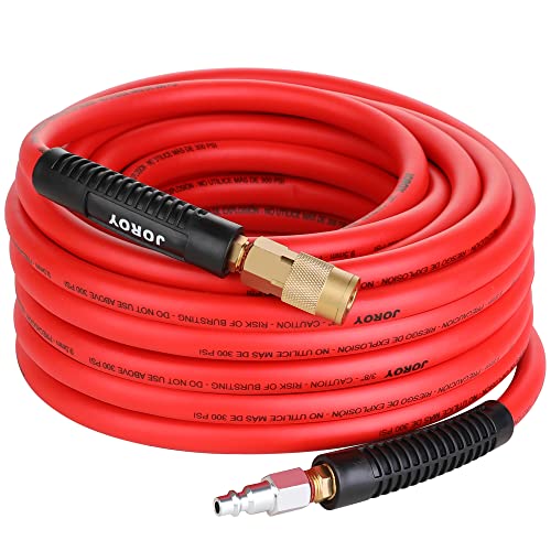 JOROY Hybrid Air Hose, 3/8-Inch by 50 Feet Air compressor Hose,Heavy Duty, Lightweight, Kink Resistant, All-Weather Flexibility with 1/4-Inch Brass Air Coupler and Plug, 300 PSI - Image 1