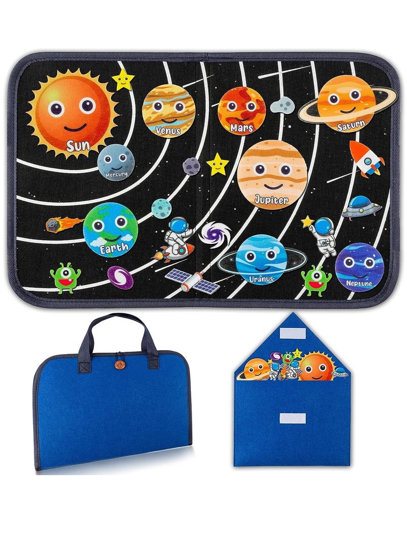 XICEN - 25pcs Outer Space Felt Board Toy Travel Portable Board Game Universe Solar System Planets Astronaut Themed Storytelling Board Preschool Early Learning Interactive Play Kit for Toddlers - Image 1