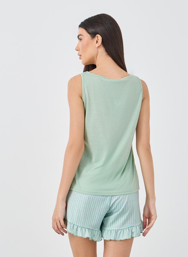 Styli Lamour Slogan Tank and Placket Ruffle Hem Shorts Set - Image 5