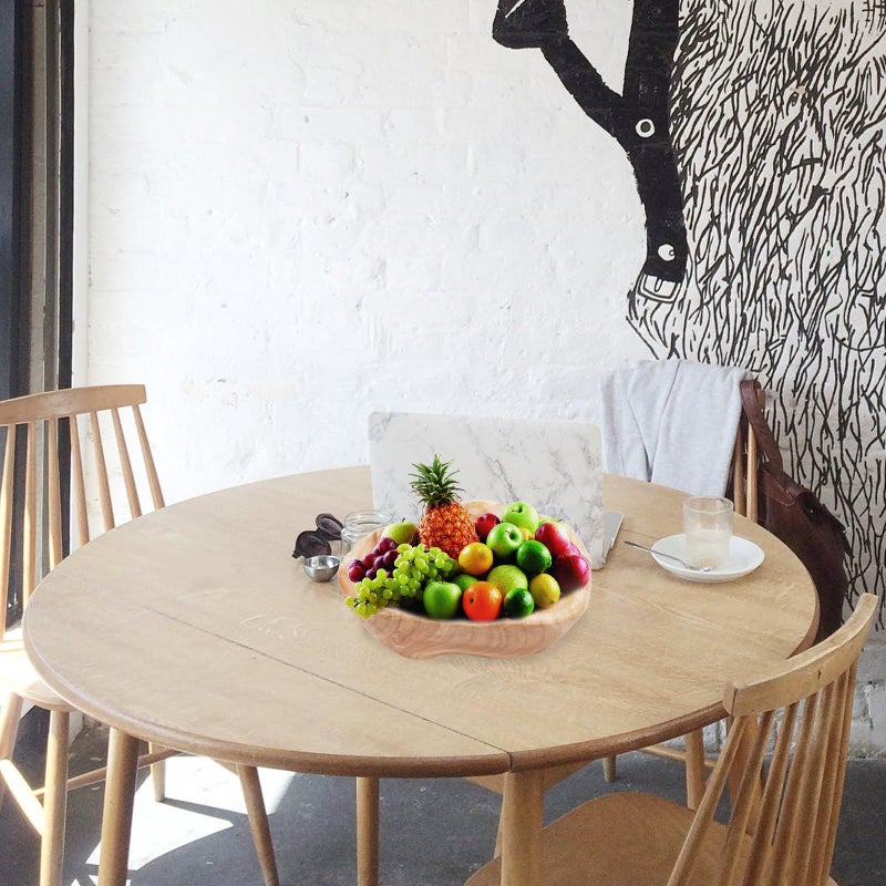 Large Solid Wood Hand Carved Fruit Bowl 20cm Diameter Decorative Snack Plate Holder For Living Room Kitchen Table Random Style - Image 4
