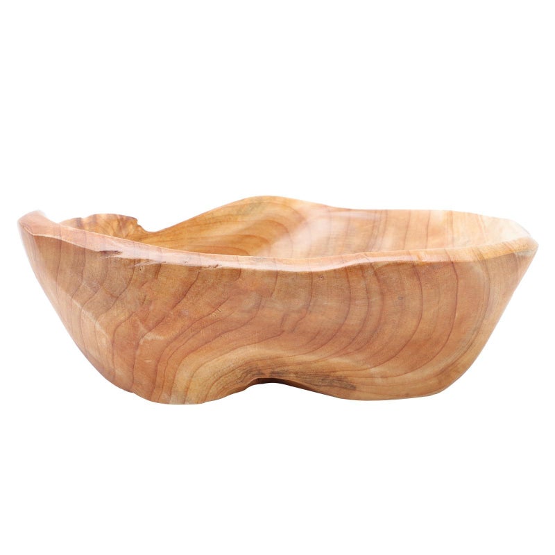 Large Solid Wood Hand Carved Fruit Bowl 20cm Diameter Decorative Snack Plate Holder For Living Room Kitchen Table Random Style - Image 2