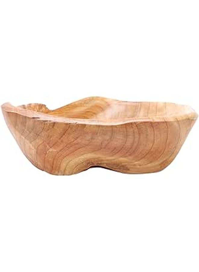 Large Solid Wood Hand Carved Fruit Bowl 20cm Diameter Decorative Snack Plate Holder For Living Room Kitchen Table Random Style - Image 1