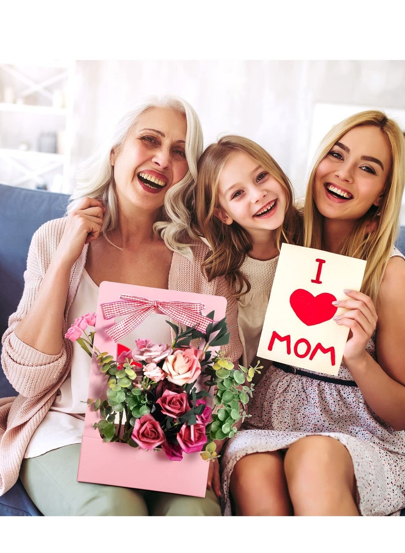 KASTWAVE حقيبة هدايا باقة مكونة من 12 قطعة، حقيبة هدايا من ورق الحرف المحمولة، صندوق زهور مع مقبض، ترتيب منزلي ومكتبي، زينة حفلات الزفاف وأعياد الميلاد (وردي وأسود) - Image 5