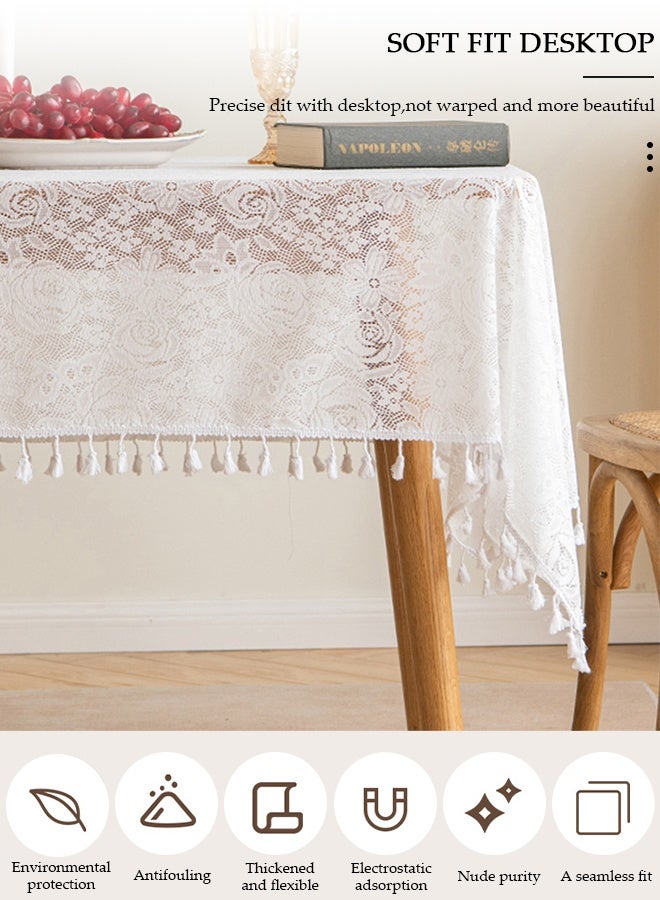 DUNISO مفرش طاولة، 135*200 سم، مفرش طاولة قابل للغسل في الغسالة، مفرش طاولة مستطيل سهل التنظيف، مفرش طاولة مخرم مزين بالزهور جذاب للنظر للمطبخ وطاولة الطعام - Image 3