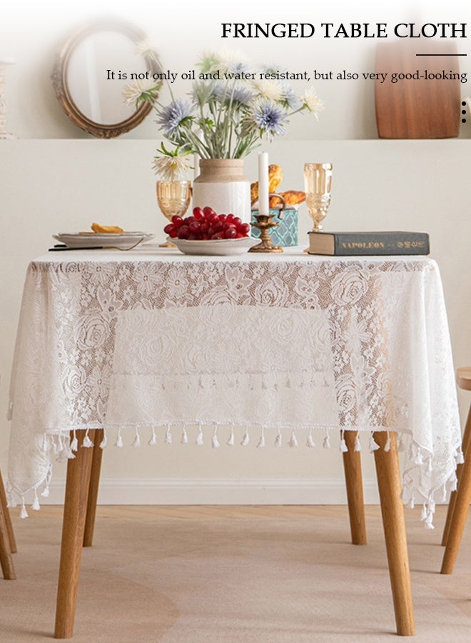 DUNISO مفرش طاولة، 135*200 سم، مفرش طاولة قابل للغسل في الغسالة، مفرش طاولة مستطيل سهل التنظيف، مفرش طاولة مخرم مزين بالزهور جذاب للنظر للمطبخ وطاولة الطعام - Image 5