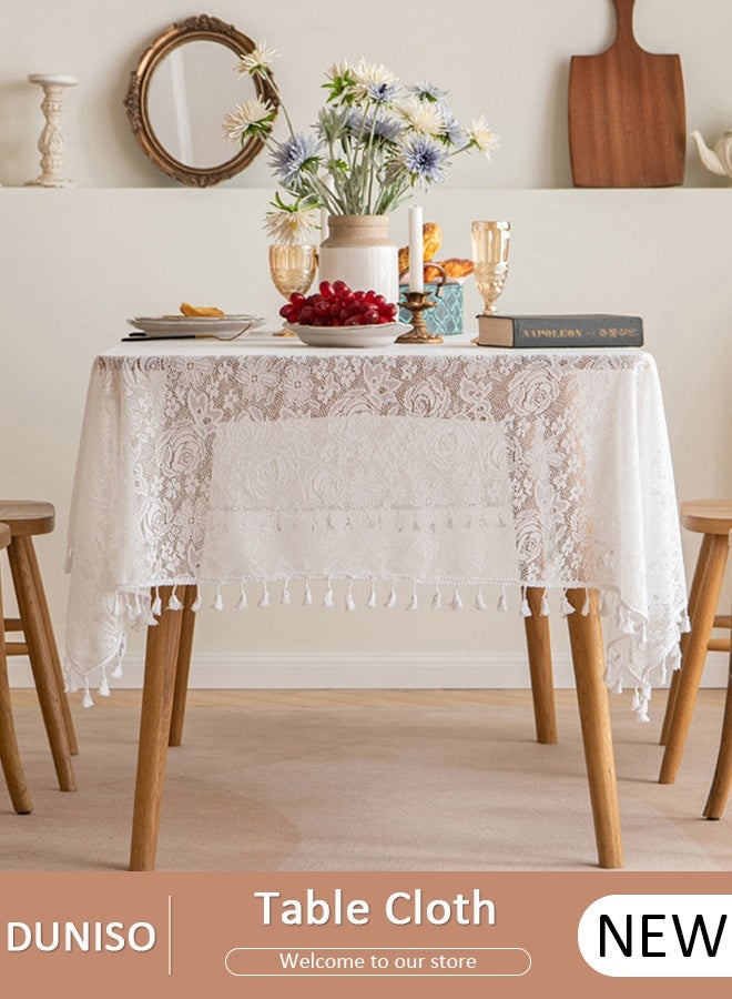DUNISO مفرش طاولة، 135*200 سم، مفرش طاولة قابل للغسل في الغسالة، مفرش طاولة مستطيل سهل التنظيف، مفرش طاولة مخرم مزين بالزهور جذاب للنظر للمطبخ وطاولة الطعام - Image 1