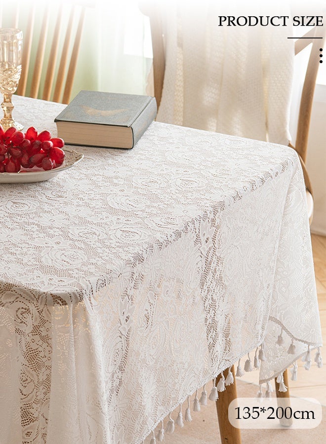 DUNISO مفرش طاولة، 135*200 سم، مفرش طاولة قابل للغسل في الغسالة، مفرش طاولة مستطيل سهل التنظيف، مفرش طاولة مخرم مزين بالزهور جذاب للنظر للمطبخ وطاولة الطعام - Image 2