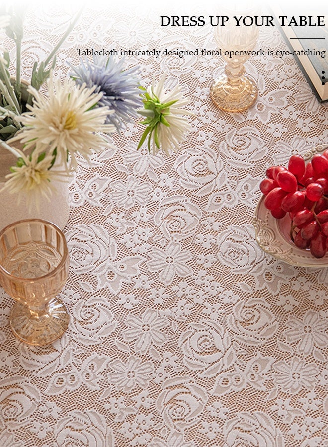 DUNISO مفرش طاولة، 135*200 سم، مفرش طاولة قابل للغسل في الغسالة، مفرش طاولة مستطيل سهل التنظيف، مفرش طاولة مخرم مزين بالزهور جذاب للنظر للمطبخ وطاولة الطعام - Image 4