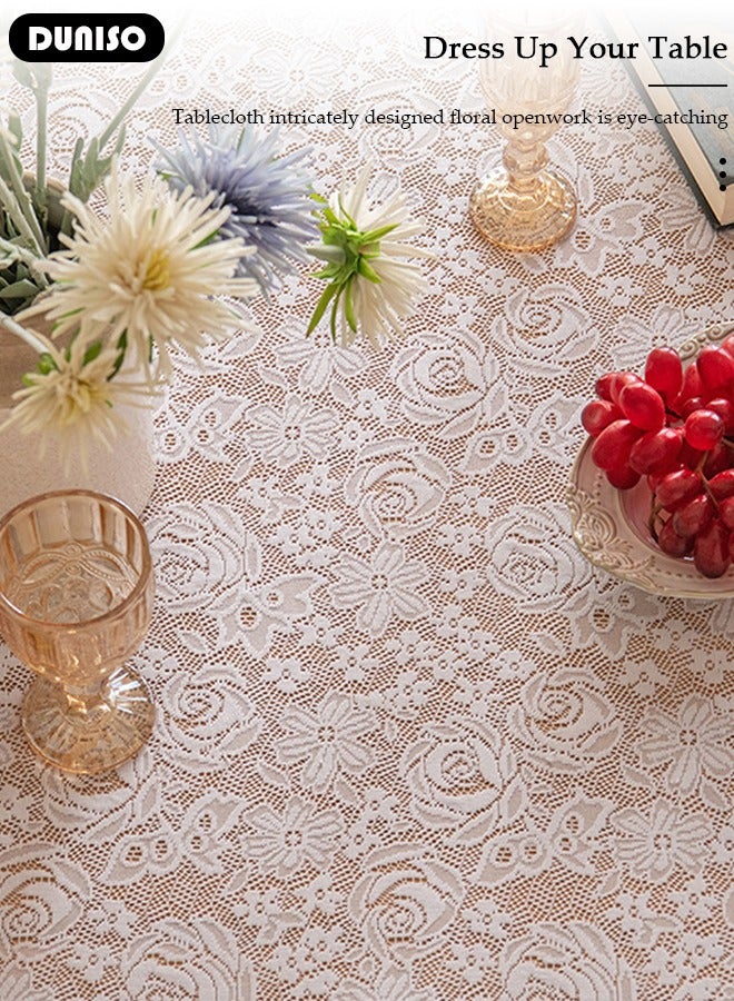 DUNISO مفرش طاولة، 135*200 سم، مفرش طاولة قابل للغسل في الغسالة، مفرش طاولة مستطيل سهل التنظيف، مفرش طاولة مخرم مزين بالزهور جذاب للنظر للمطبخ وطاولة الطعام  - Image 3